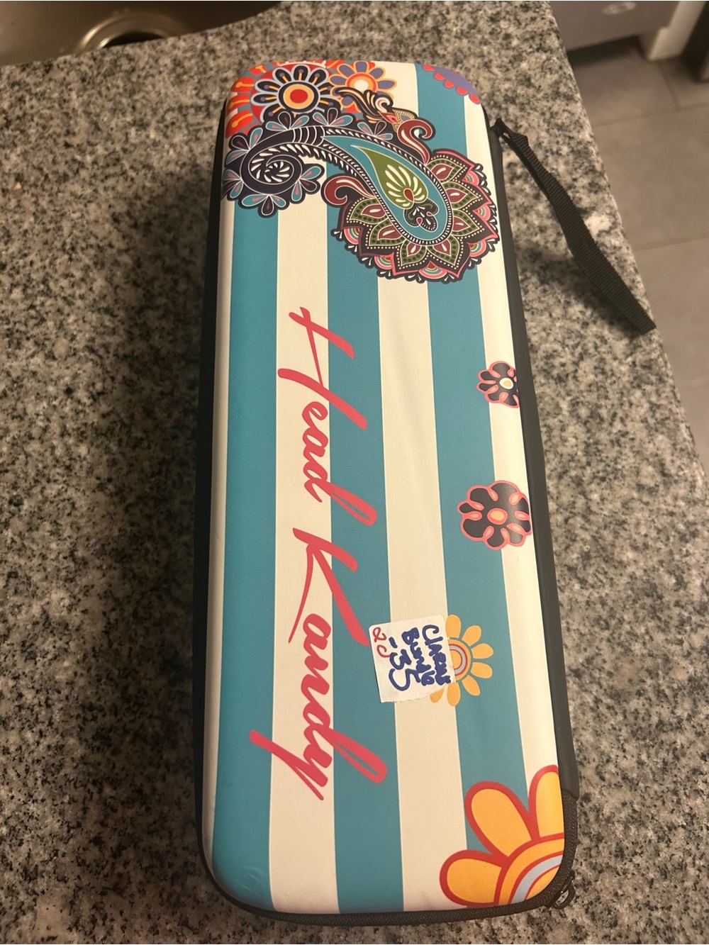 Head Kandy Striped Paisley Travel Brush/Tool Case - Teal & White - must bundle